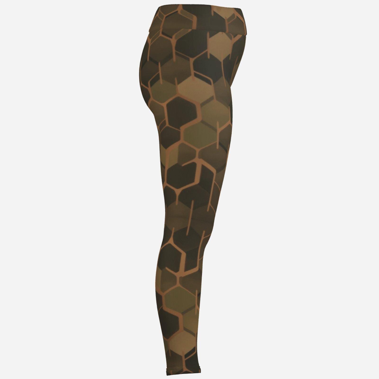 Women's Performance Leggings | Zebellz Green Asteroid Collection | High Waisted Earth Tone Mineral Print | Compression Fit Yoga Sport Pants - Image 6