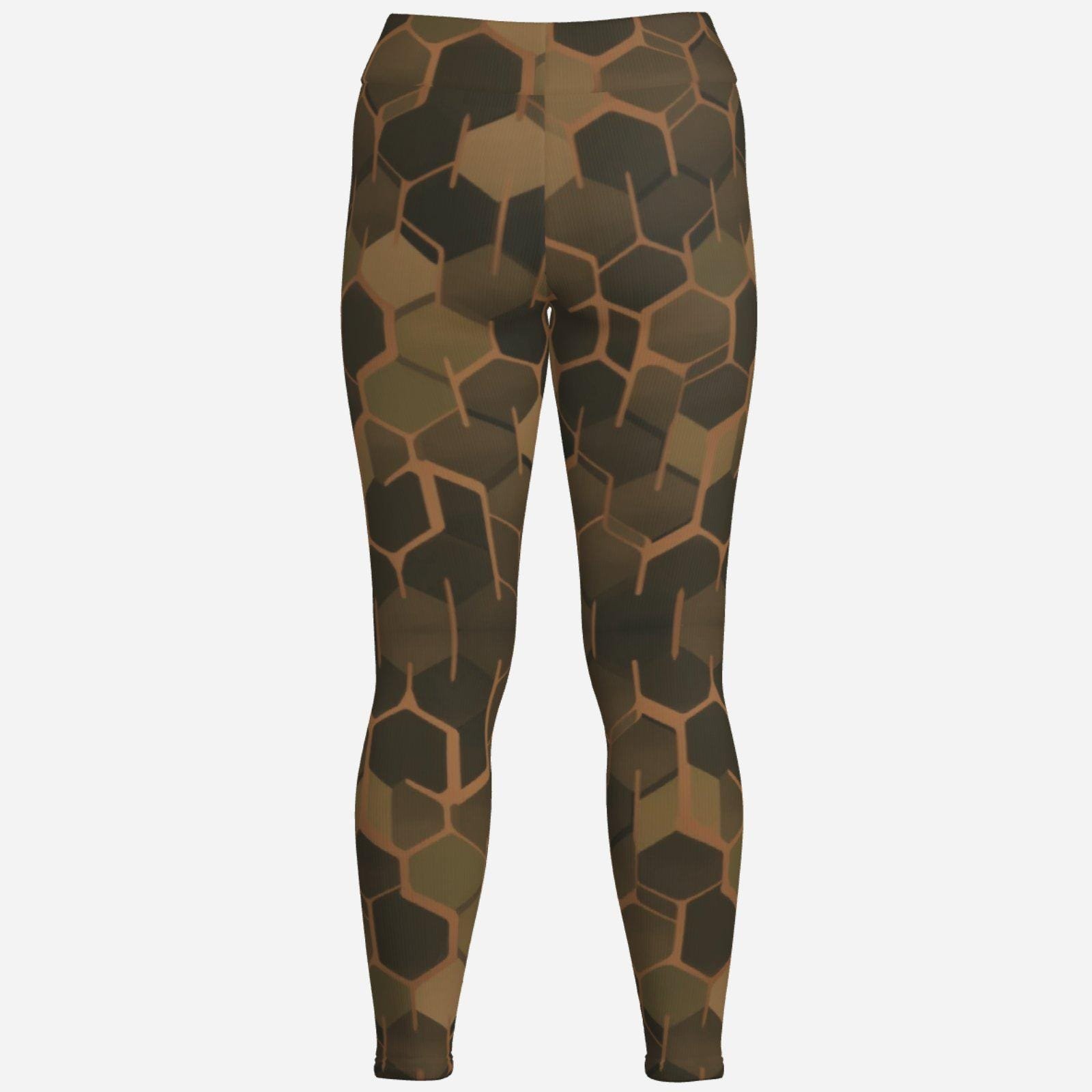 Women's Performance Leggings | Zebellz Green Asteroid Collection | High Waisted Earth Tone Mineral Print | Compression Fit Yoga Sport Pants - Image 4