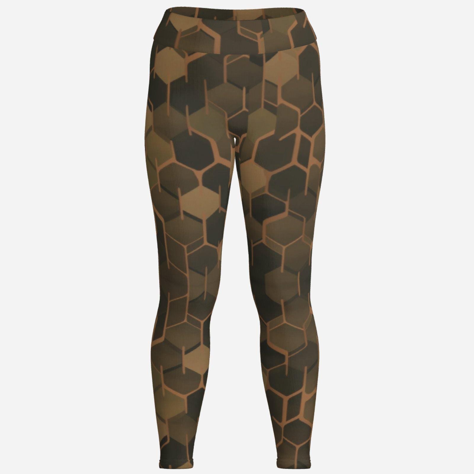 Women's Performance Leggings | Zebellz Green Asteroid Collection | High Waisted Earth Tone Mineral Print | Compression Fit Yoga Sport Pants - Image 3