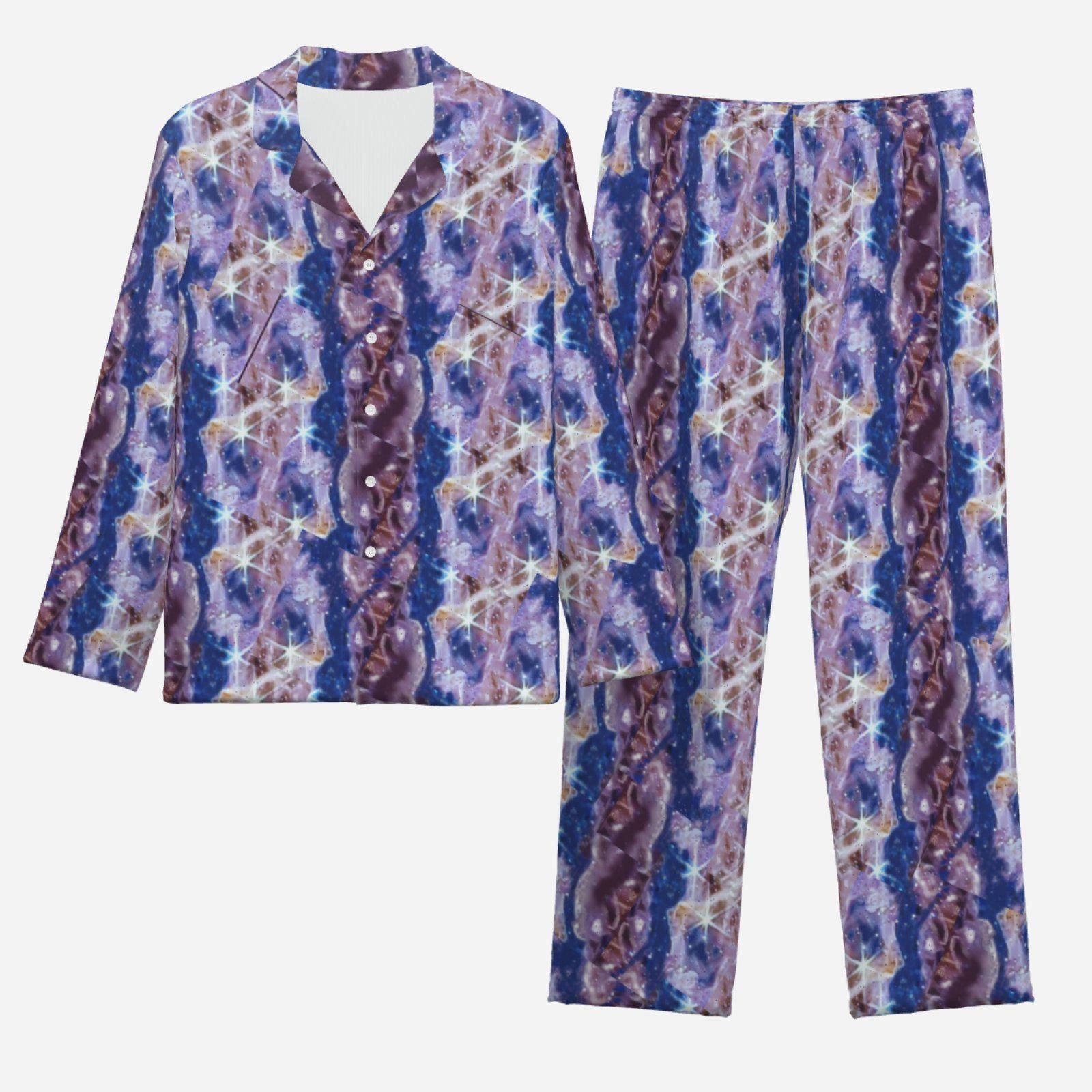 Art Pajama Set | Soft Button-Down | Loungewear | Zebellz Purple Galaxy Collection | Sleepwear
