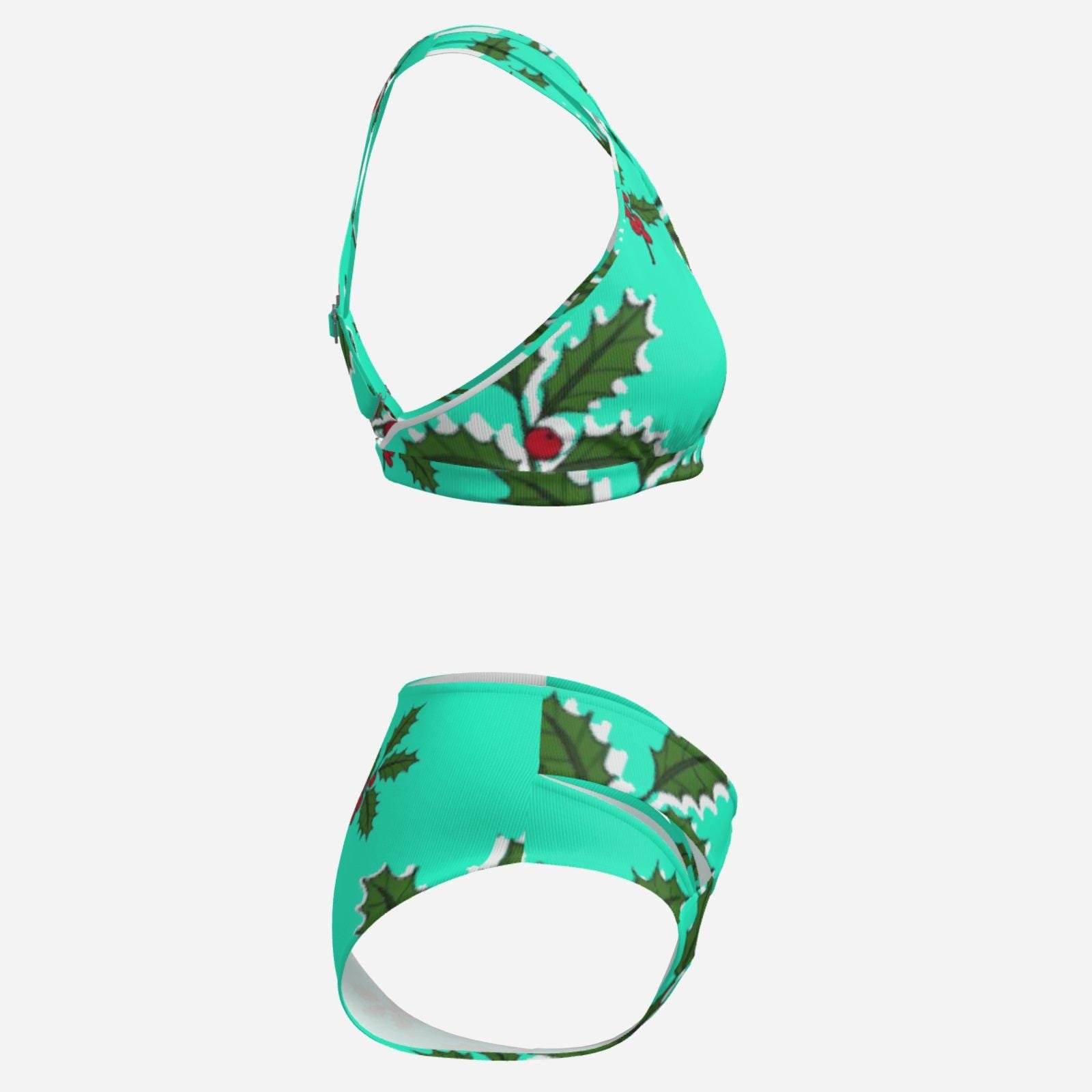 Christmas Holiday | Women's Cross Body Swimsuit Set Zebellz Design: Mint Holly Swim Milk Silk 180 GSM - Image 6