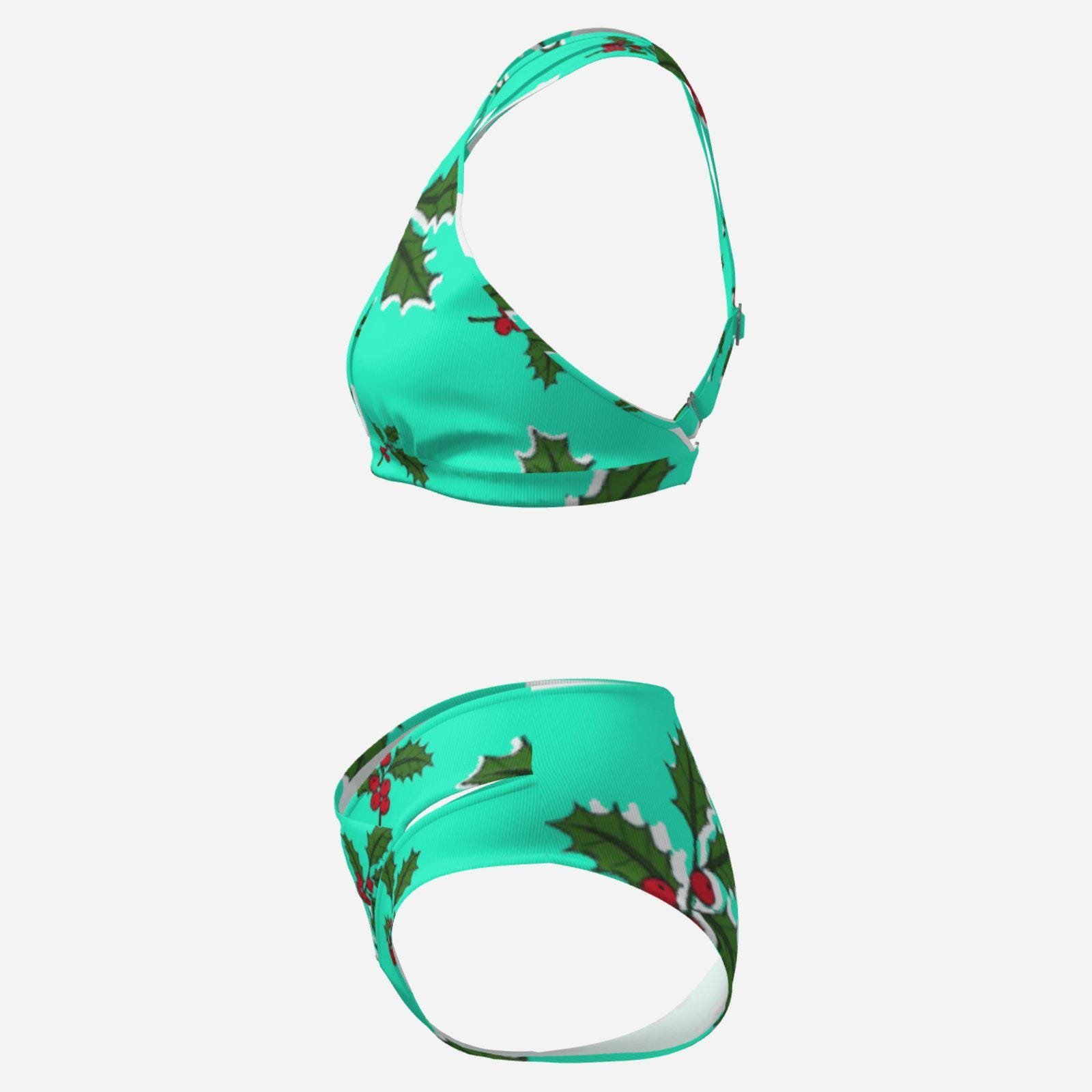 Christmas Holiday | Women's Cross Body Swimsuit Set Zebellz Design: Mint Holly Swim Milk Silk 180 GSM - Image 5