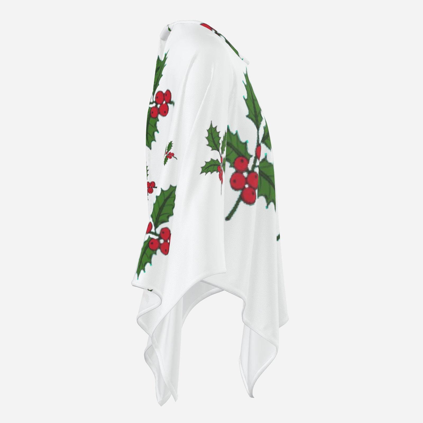 Poncho Cape | Shawl Wrap |Winter Cover Up |ZEBELLZ Collection: White Holly and Swirls 24 ? 20.8 Inch - Image 9