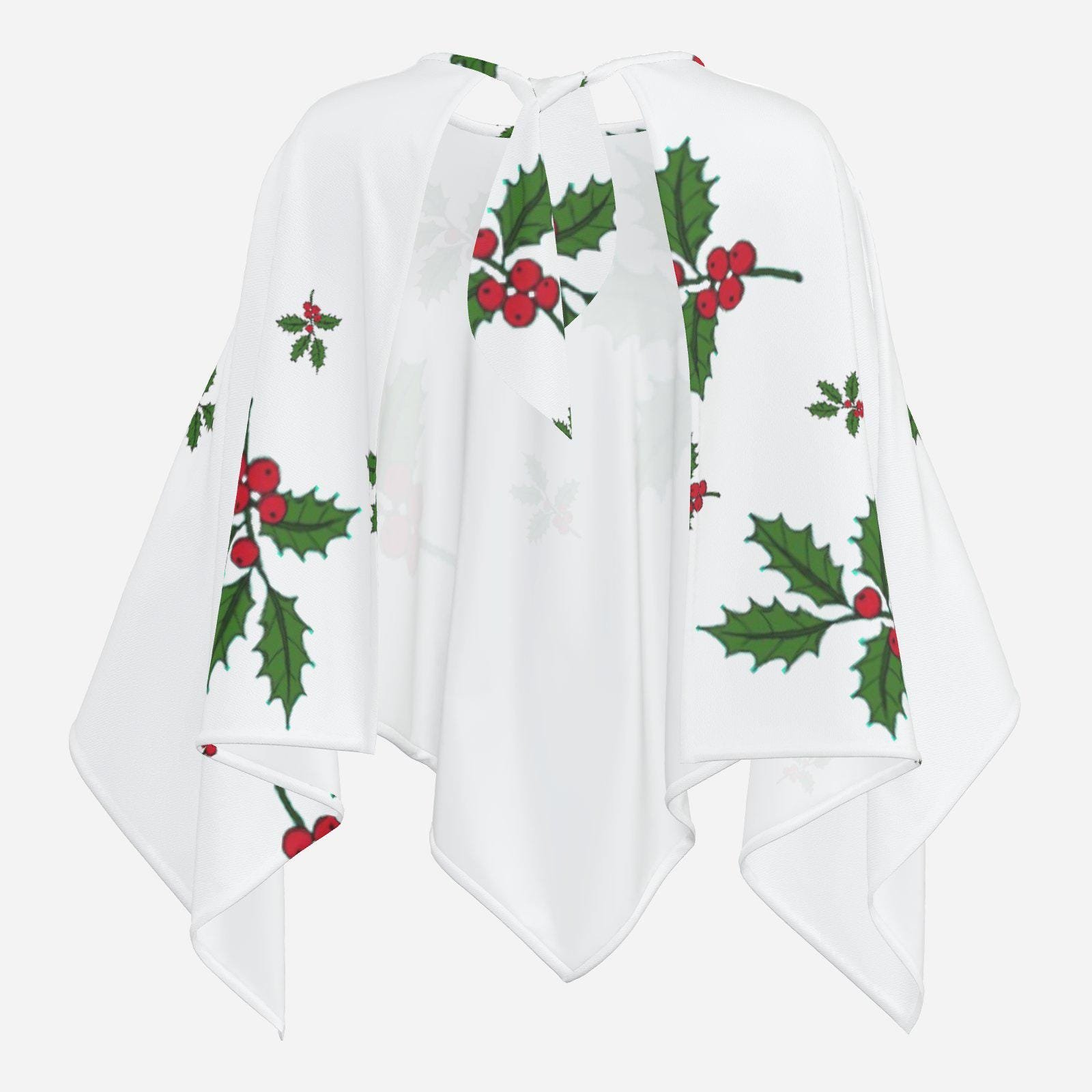 Poncho Cape | Shawl Wrap |Winter Cover Up |ZEBELLZ Collection: White Holly and Swirls 24 ? 20.8 Inch - Image 7