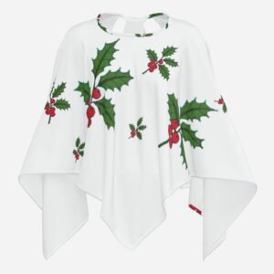 Poncho Cape | Shawl Wrap |Winter Cover Up |ZEBELLZ Collection: White Holly and Swirls 24 ? 20.8 Inch