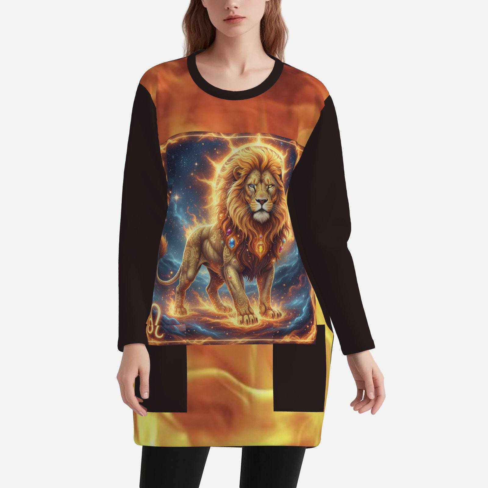 Long Sweatshirt with Pockets ZEBELLZ Collection: Fire Lion