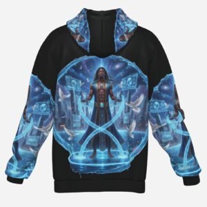 Men Hoodie | Afrocentric Aquarius Art | Thick Pullover | Zodiac Birthday Gift | The Zebellz Collection: AQUARIUS BLACK MAN