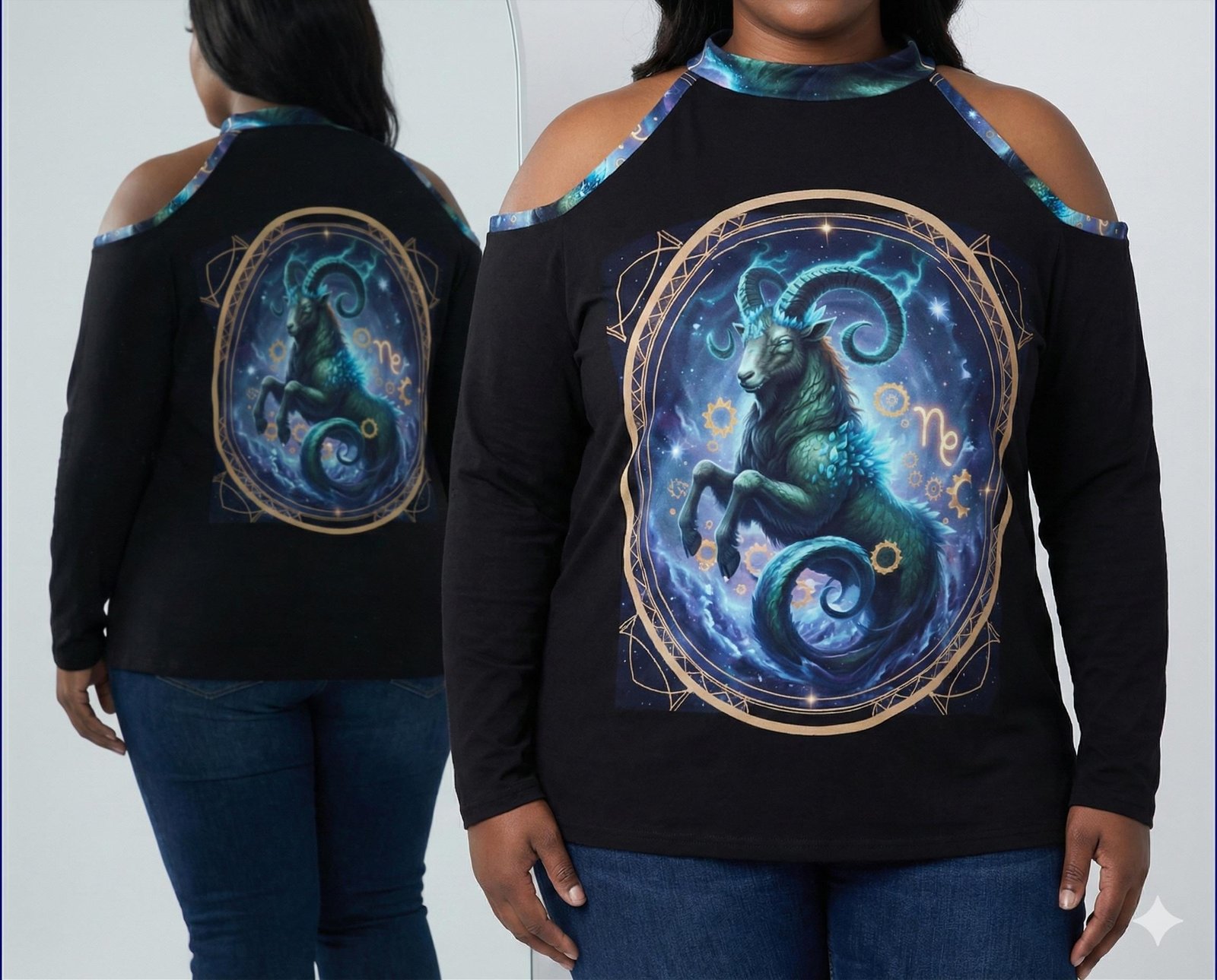 Halter Neck Shirt Zebellz Collection: Blue Capricorn