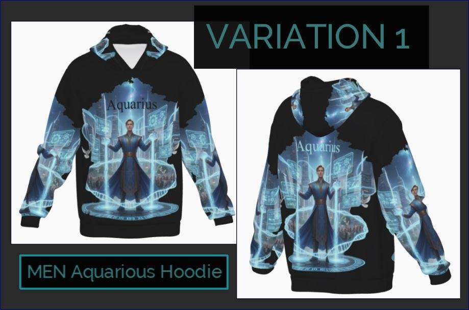 Men Hoodie | Afrocentric Aquarius Art | Thick Pullover | Zodiac Birthday Gift | The Zebellz Collection: AQUARIUS BLACK MAN - Image 4