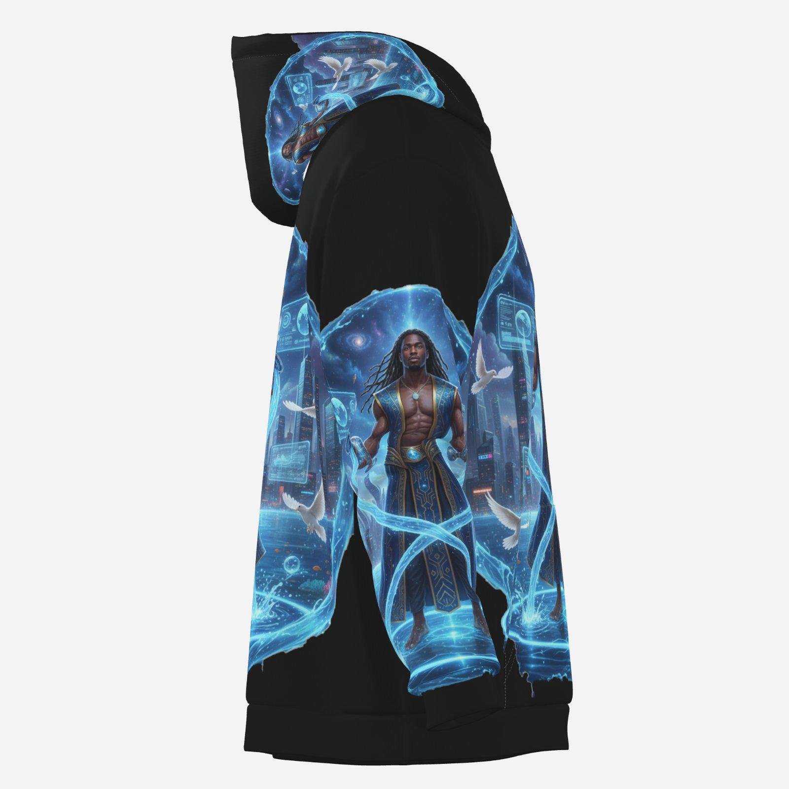 Men Hoodie | Afrocentric Aquarius Art | Thick Pullover | Zodiac Birthday Gift | The Zebellz Collection: AQUARIUS BLACK MAN - Image 8