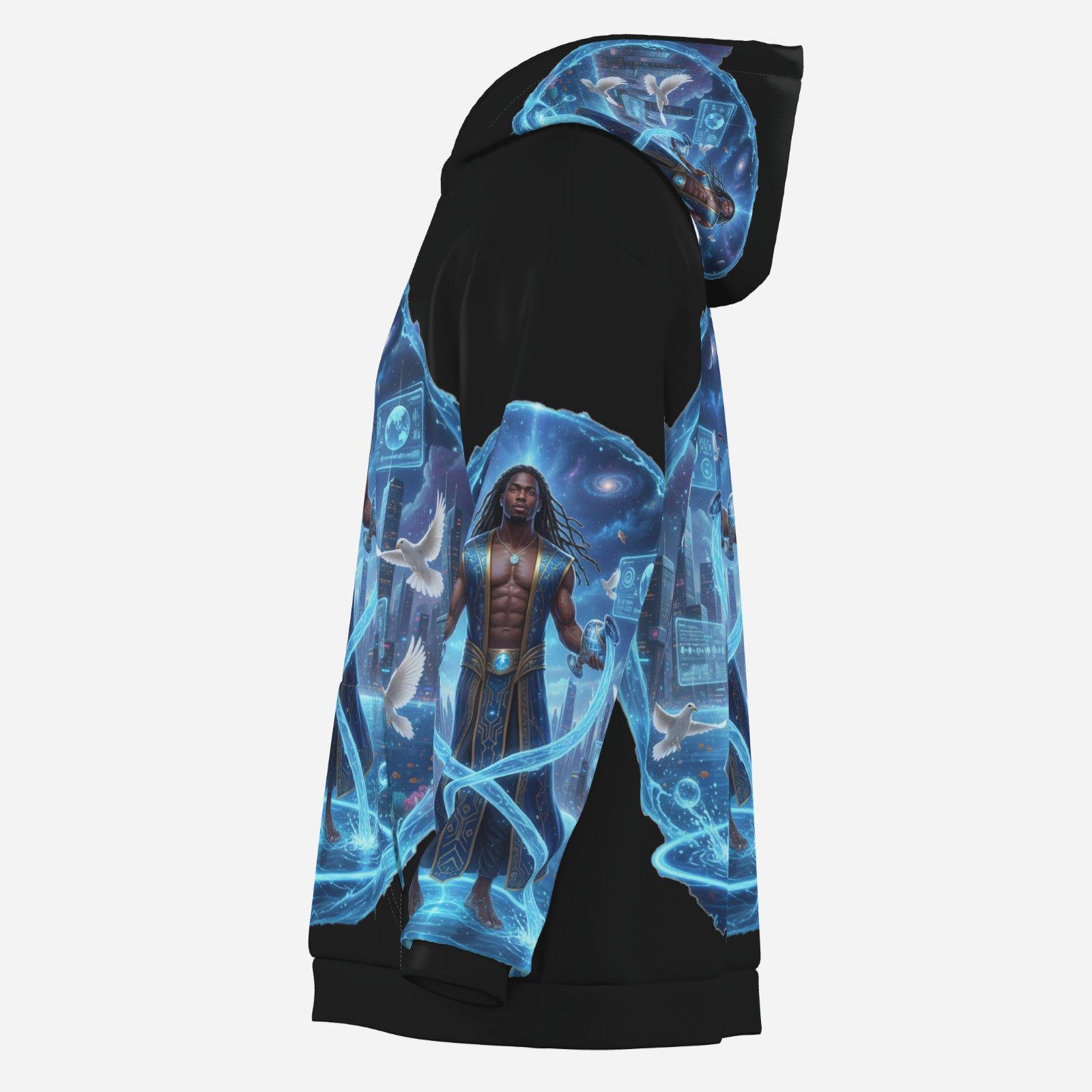 Men Hoodie | Afrocentric Aquarius Art | Thick Pullover | Zodiac Birthday Gift | The Zebellz Collection: AQUARIUS BLACK MAN - Image 7