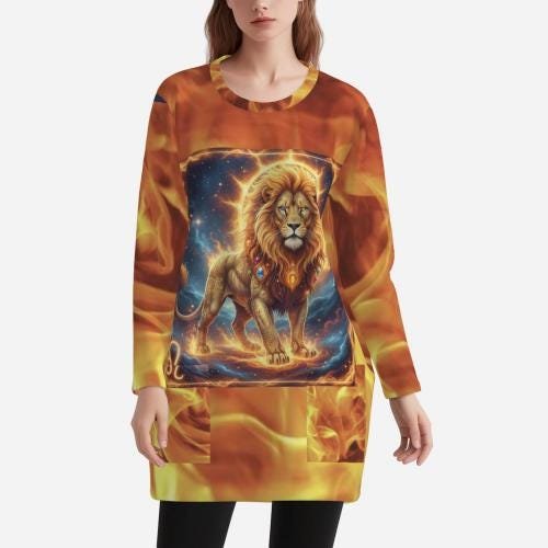 Long Sweatshirt with Pockets ZEBELLZ Collection: Fire Lion - Image 3