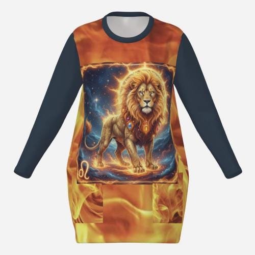 Long Sweatshirt with Pockets ZEBELLZ Collection: Fire Lion - Image 7