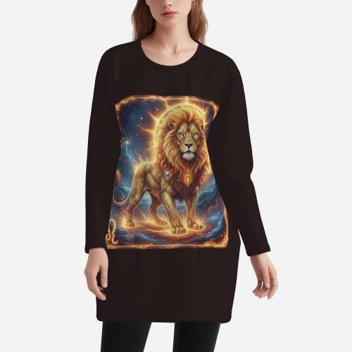 Long Sweatshirt with Pockets ZEBELLZ Collection: Fire Lion - Image 10