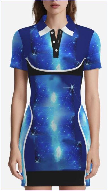 Polo Collar Dress ZEBELLZ Design: Blue Star Galaxy - Image 2
