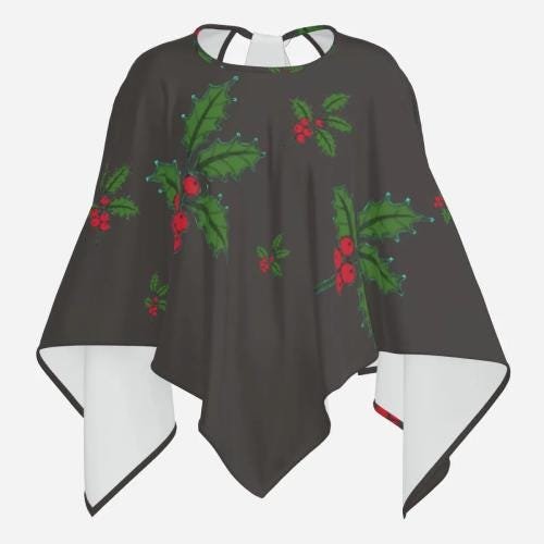 Poncho Cape | Shawl Wrap |Winter Cover Up |ZEBELLZ Collection: White Holly and Swirls 24 ? 20.8 Inch - Image 4