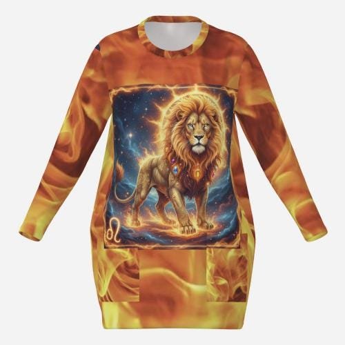 Long Sweatshirt with Pockets ZEBELLZ Collection: Fire Lion - Image 6