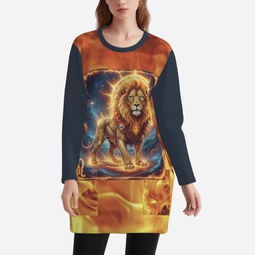 Long Sweatshirt with Pockets ZEBELLZ Collection: Fire Lion - Image 8