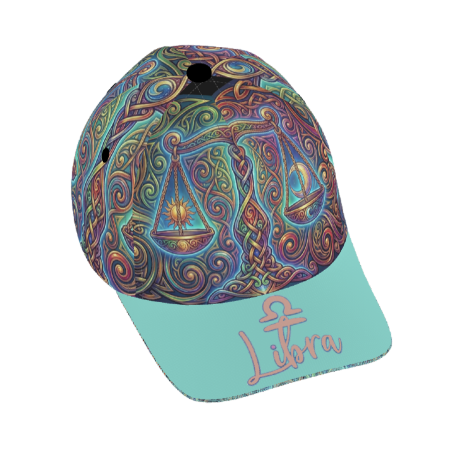Zebellz "Cosmic Balance" Libra Zodiac Baseball Cap – Teal & Gold Psychedelic Edition - Image 8