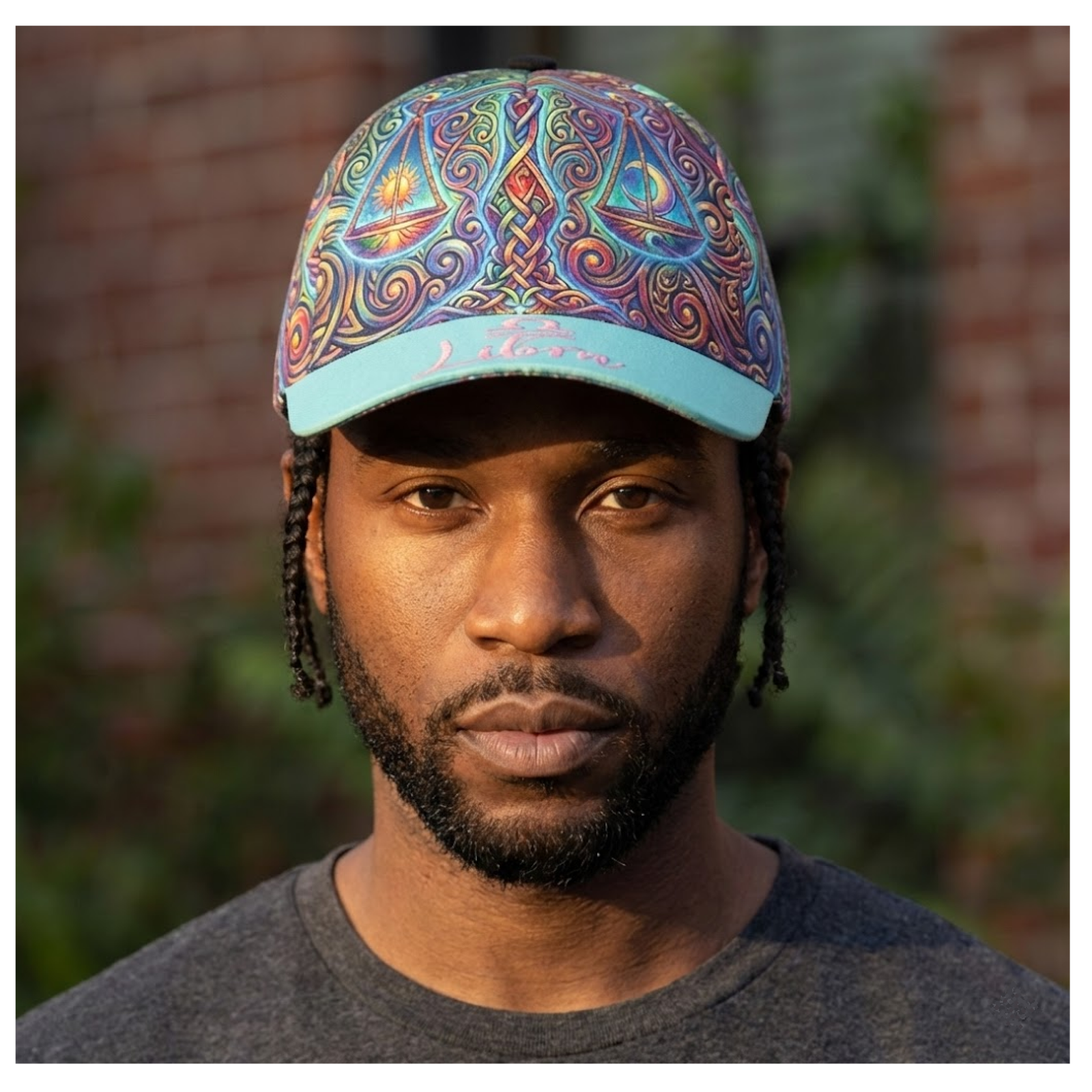 Zebellz "Cosmic Balance" Libra Zodiac Baseball Cap – Teal & Gold Psychedelic Edition - Image 4