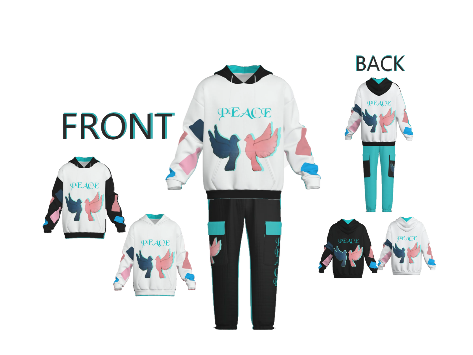 Pullover Hoodie & Lantern Pants SET- ZEBELLZ Black & White Love Birds Collection