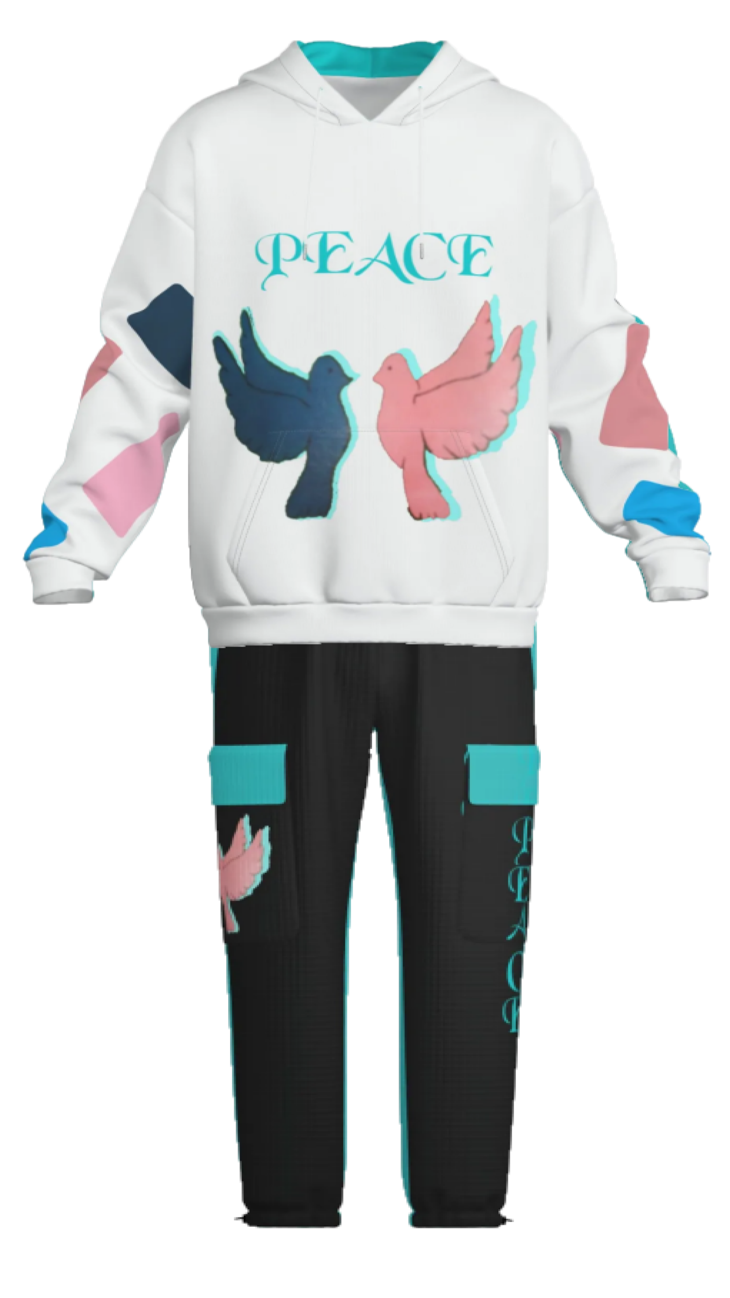 Pullover Hoodie & Lantern Pants SET- ZEBELLZ Black & White Love Birds Collection - Image 18