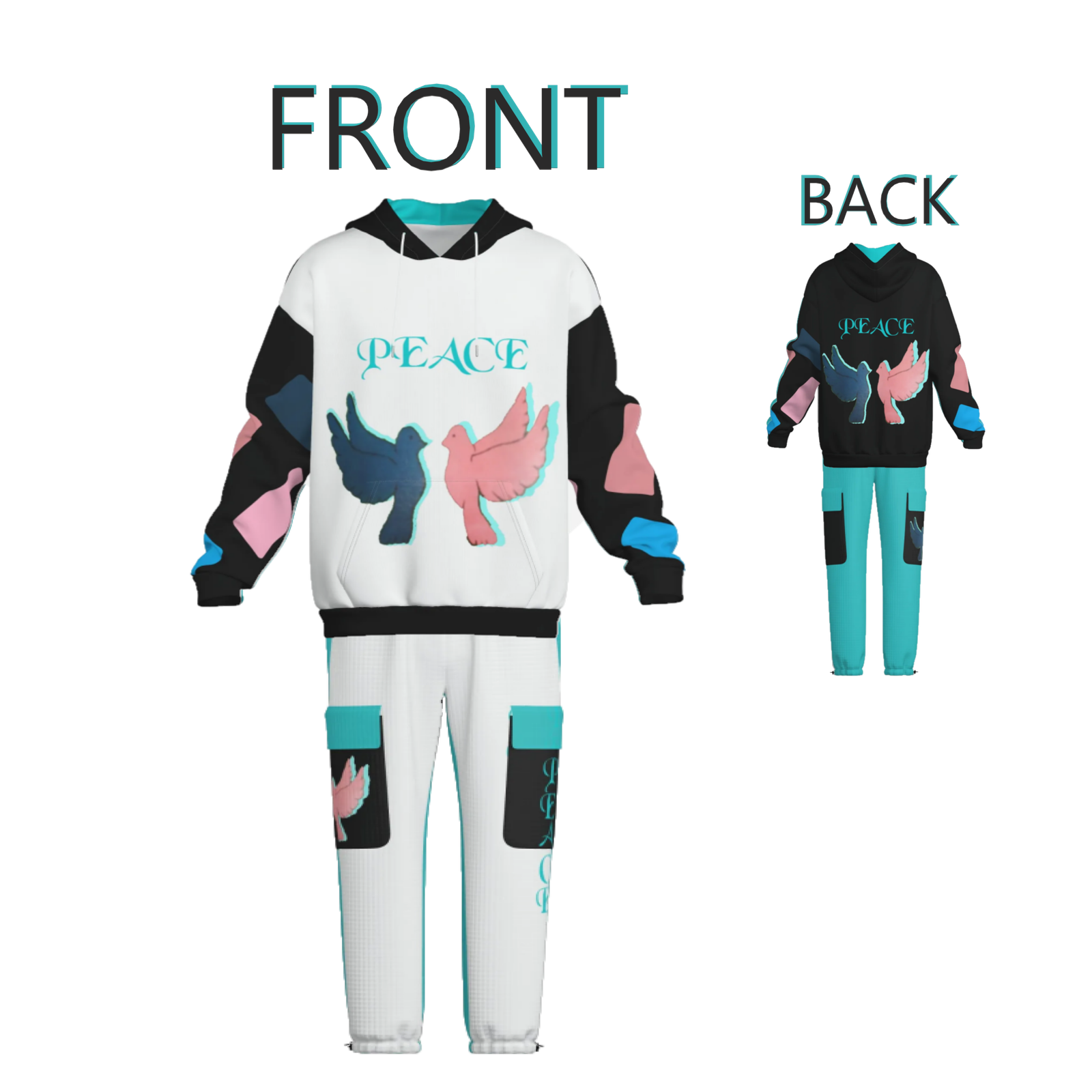 Pullover Hoodie & Lantern Pants SET- ZEBELLZ Black & White Love Birds Collection - Image 10