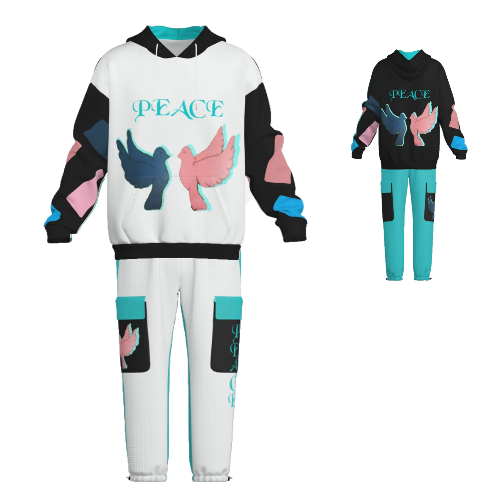 Pullover Hoodie & Lantern Pants SET- ZEBELLZ Black & White Love Birds Collection - Image 11