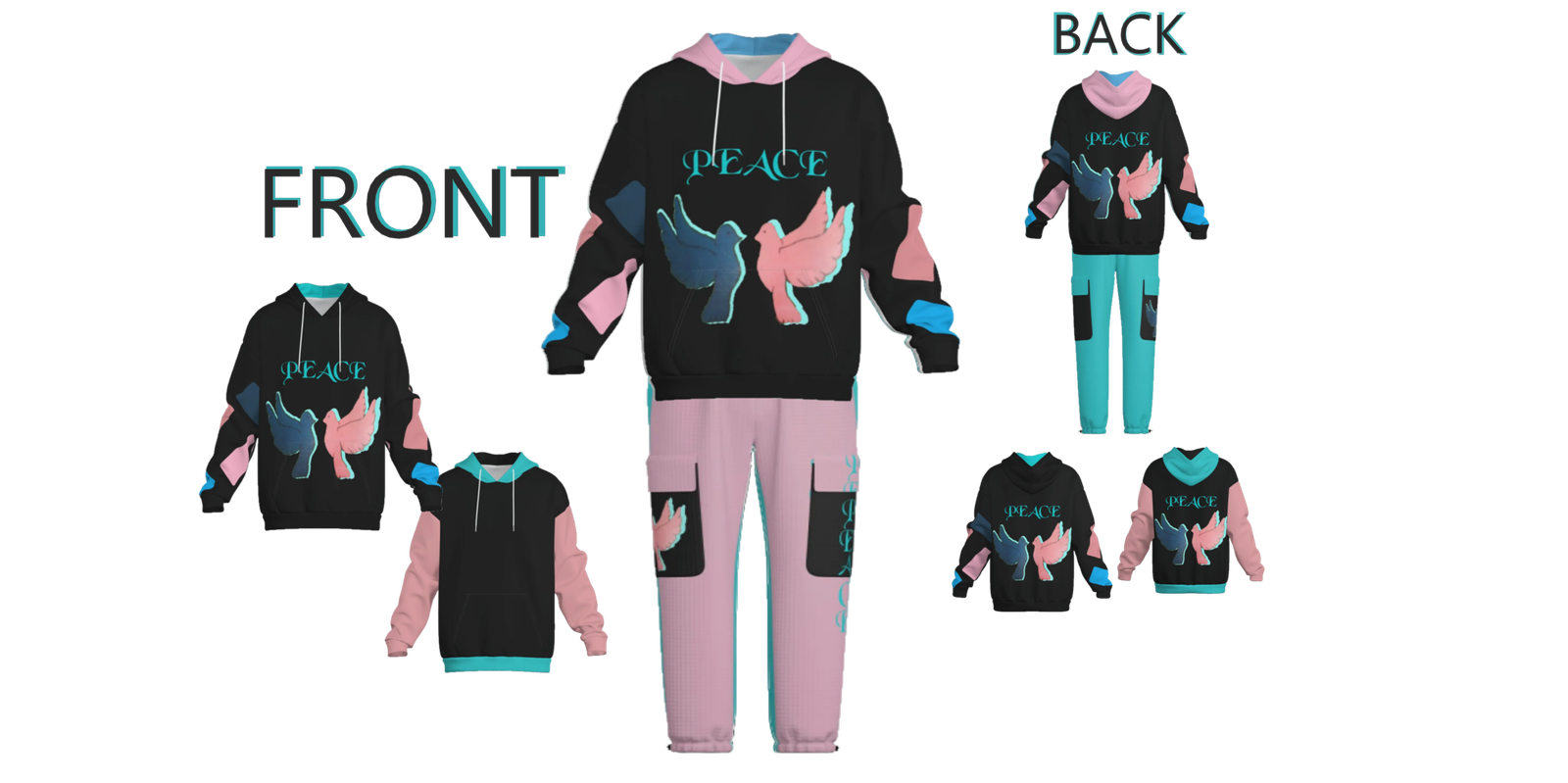 Pullover Hoodie & Lantern Pants SET- ZEBELLZ Pink Love Birds Collection