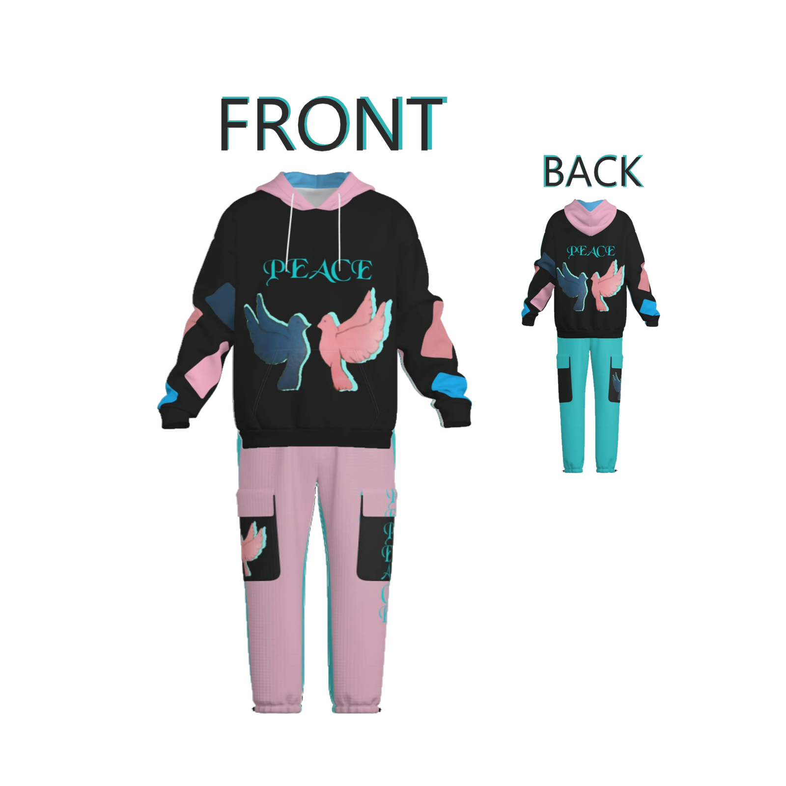 Pullover Hoodie & Lantern Pants SET- ZEBELLZ Pink Love Birds Collection - Image 29