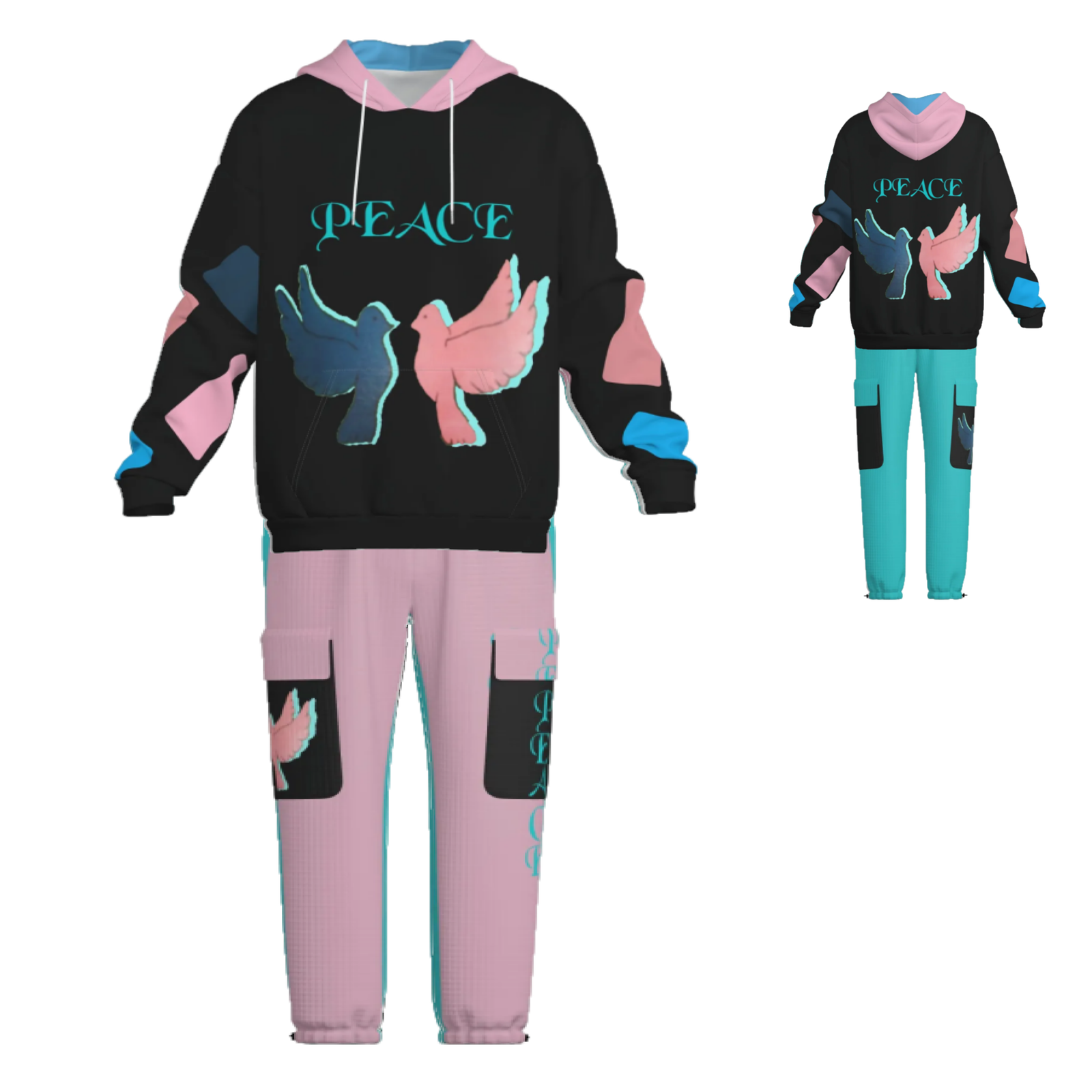 Pullover Hoodie & Lantern Pants SET- ZEBELLZ Pink Love Birds Collection - Image 13
