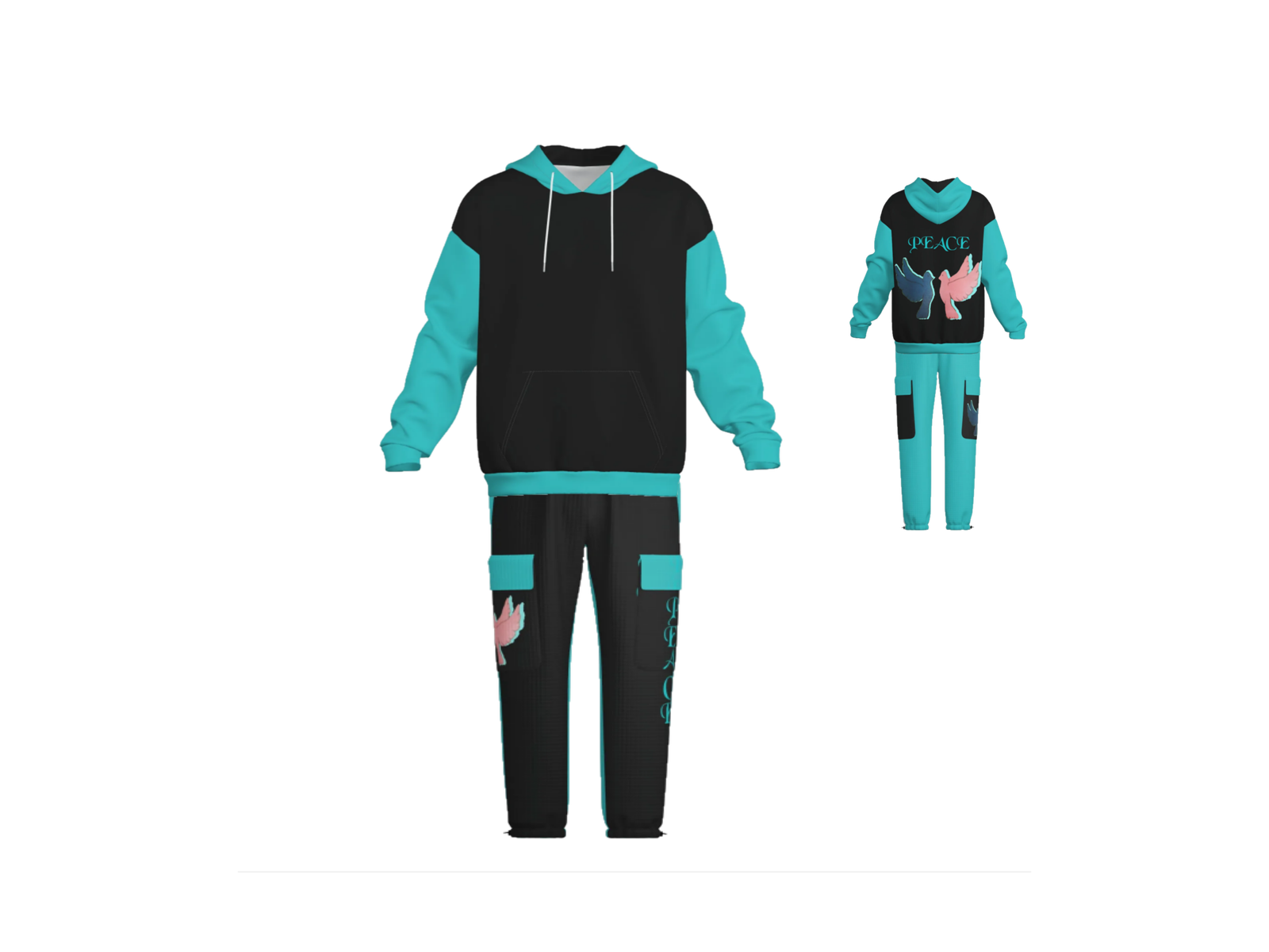 Pullover Hoodie & Lantern Pants SET- ZEBELLZ Aqua Love Birds Collection - Image 2