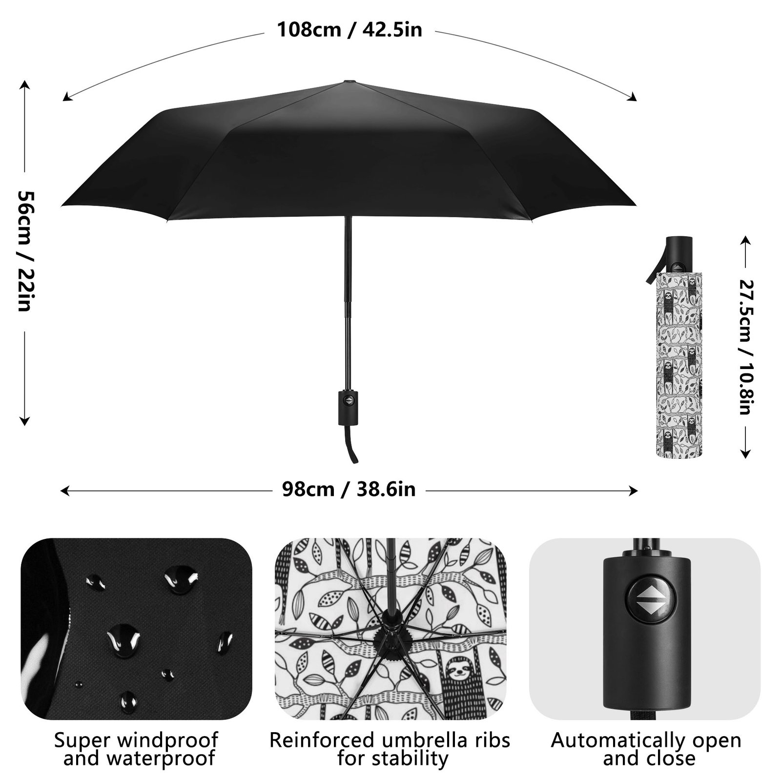 Umbrella Sloth Collection – Zebellz Designer Waterproof Rain Gear - Image 5